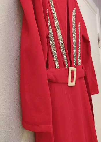 Kemer Detaylı pembe Uzun Elbise - Görsel 4