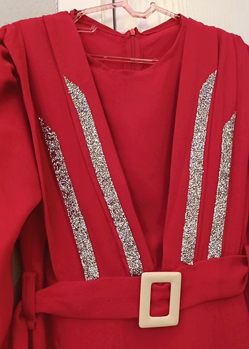 Kemer Detaylı pembe Uzun Elbise - Görsel 3