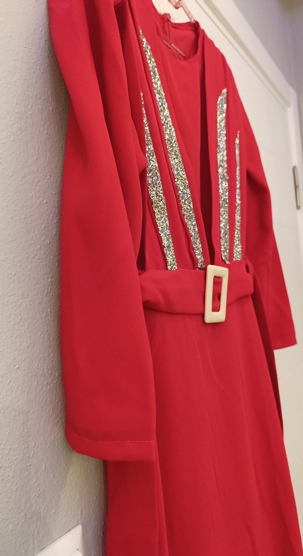 Kemer Detaylı pembe Uzun Elbise - Görsel 4