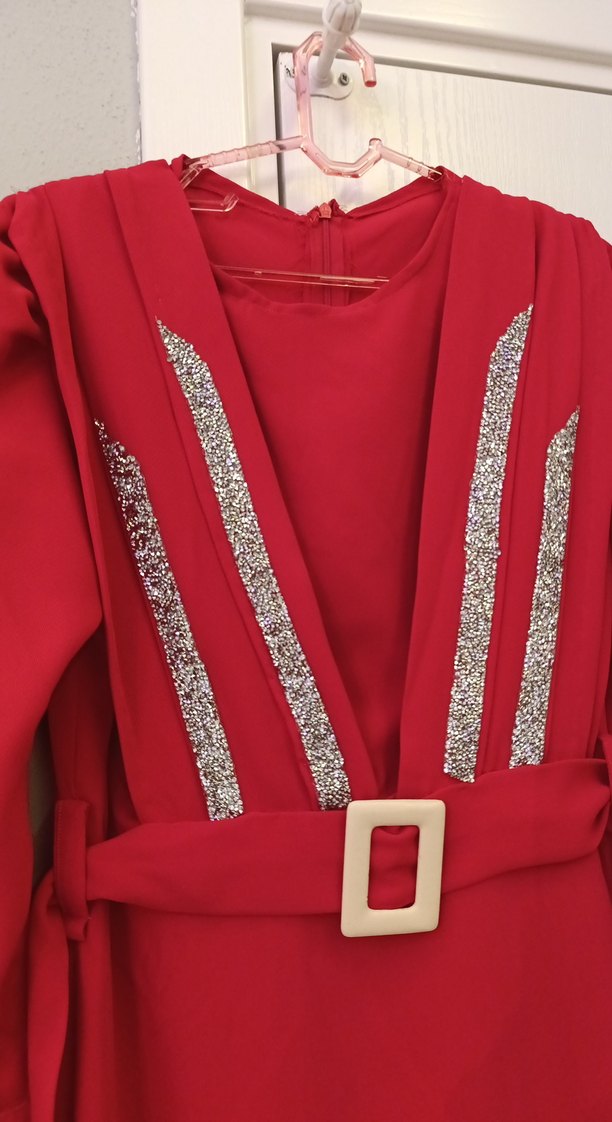 Kemer Detaylı pembe Uzun Elbise - Görsel 3