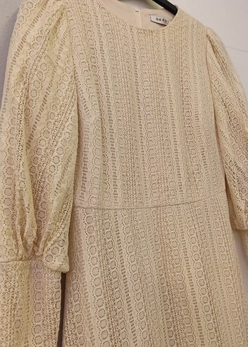 Dantel Detaylı krem Bohem Uzun Elbise - Görsel 2