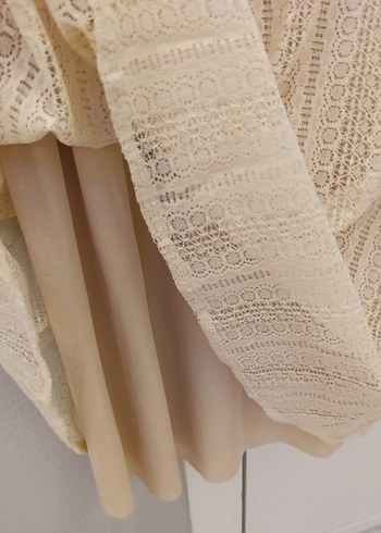 Dantel Detaylı krem Bohem Uzun Elbise - Görsel 4