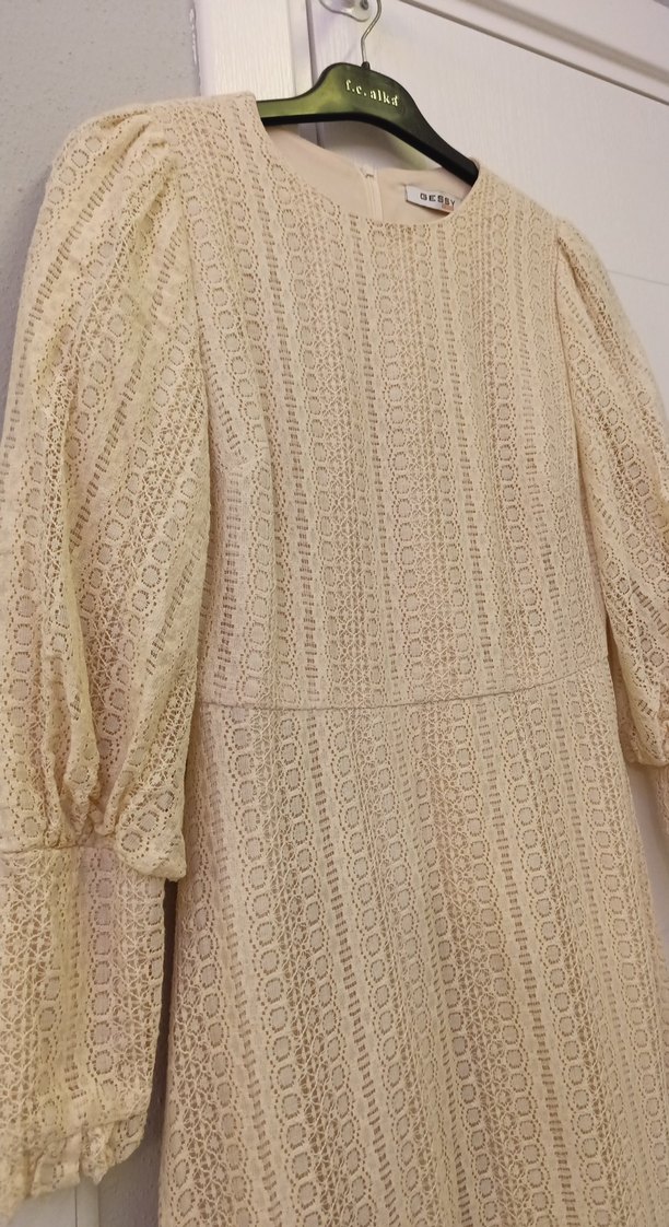 Dantel Detaylı krem Bohem Uzun Elbise - Görsel 2