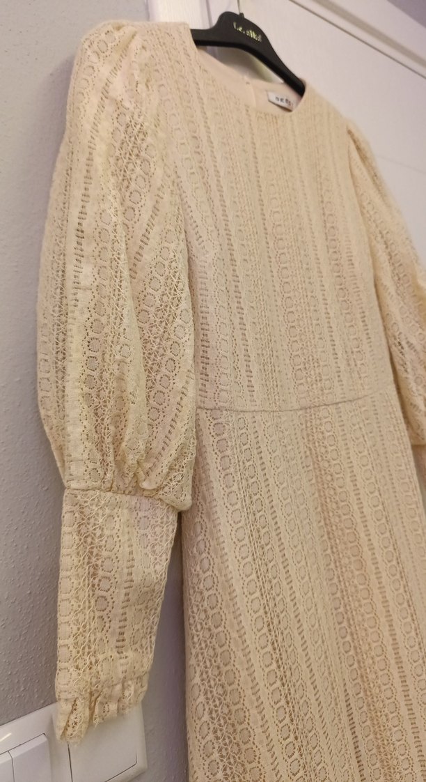 Dantel Detaylı krem Bohem Uzun Elbise - Görsel 3