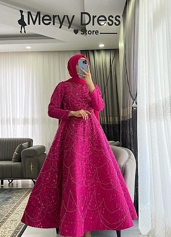 38 Beden pembe Renk Tesettür abiye kira lik