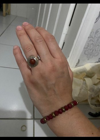 Kırmızı Boncuklu Bohem Kadın Yüzüğü - Görsel 2