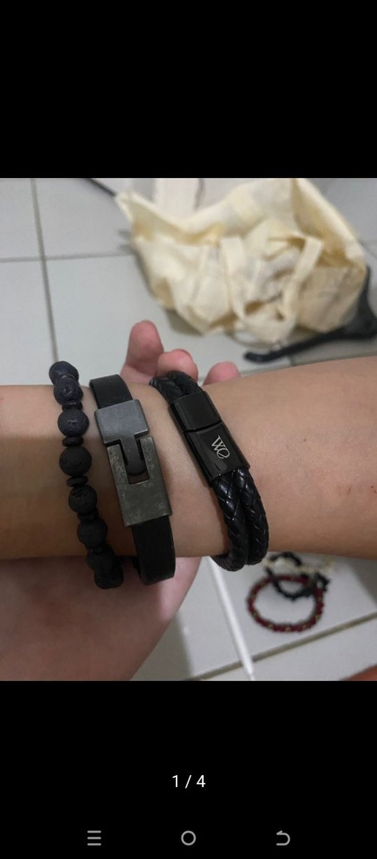 Erkek Siyah Deri ve Boncuk Bileklik Seti - Görsel 3