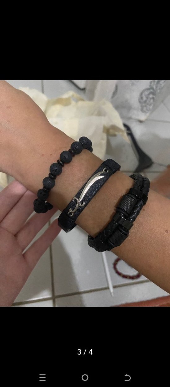 Erkek Siyah Deri ve Boncuk Bileklik Seti - Görsel 2