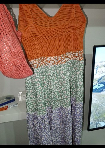 Bohem Çok Renkli Örgü Uzun Elbise - Görsel 4