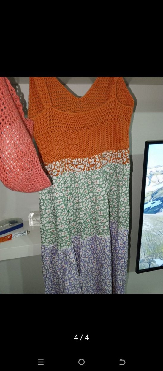 Bohem Çok Renkli Örgü Uzun Elbise - Görsel 4