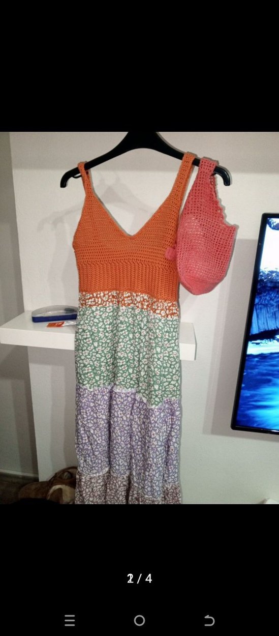 Bohem Çok Renkli Örgü Uzun Elbise - Görsel 2