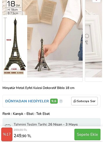 Beden Metal Eyfel kulesi dekoratif biblo