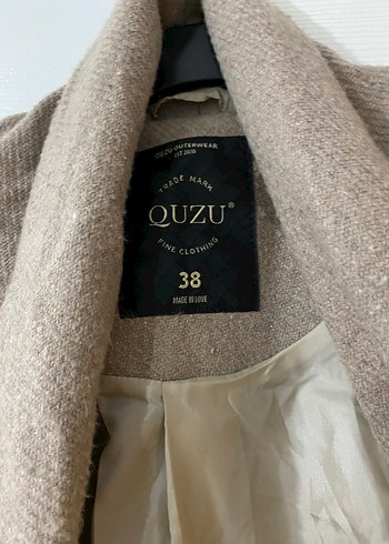 Bej Keten Uzun Drapeli Kadın Kaban - Görsel 2