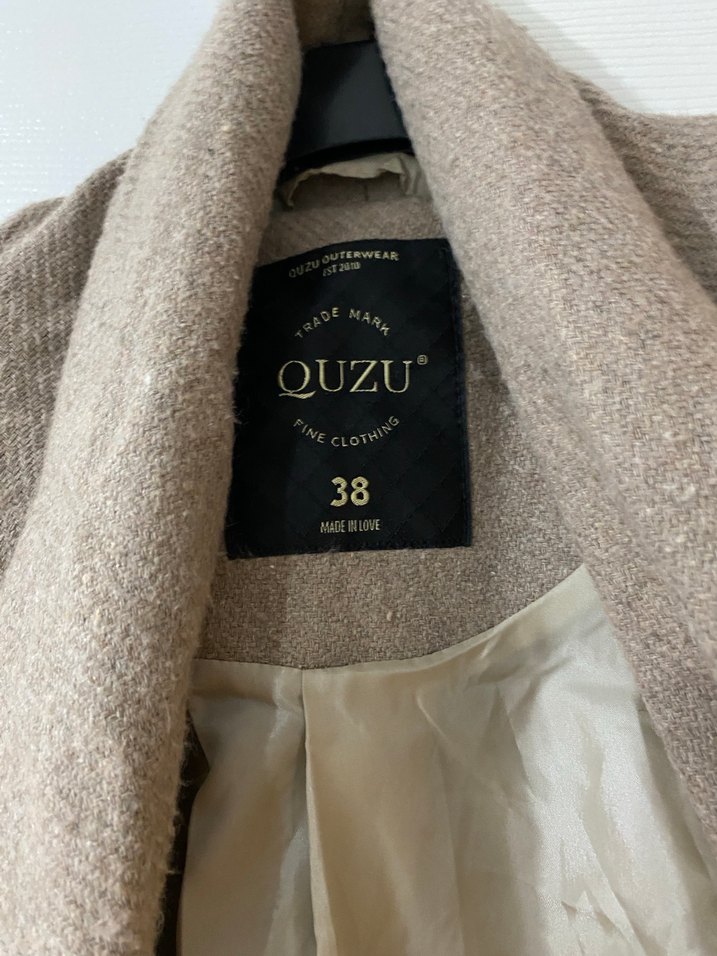 Bej Keten Uzun Drapeli Kadın Kaban - Görsel 2