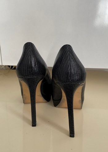 Siyah Yılan Desenli Stiletto Topuklu Kadın Ayakkabı - Görsel 2