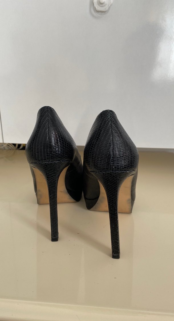 Siyah Yılan Desenli Stiletto Topuklu Kadın Ayakkabı - Görsel 2