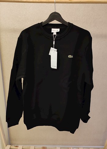 LACOSTE Siyah Erkek Sweatshirt, Bisiklet Yaka, Rahat Kesim