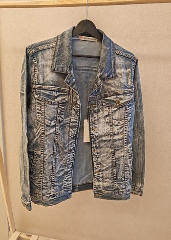 Düğmeli Gri Normal Kesim Denim Ceket