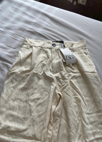Beyaz Beli Pilili Keten Midi Pantolon
