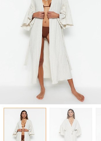 Trendyol & Milla Uzun Beyaz Bohem Kadın Kimono