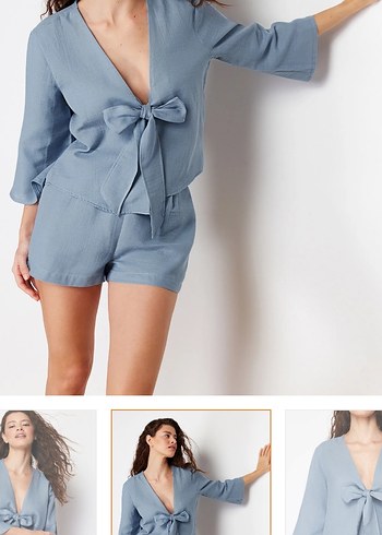 Mavi Mini Denim Kadın Tulum - Görsel 2