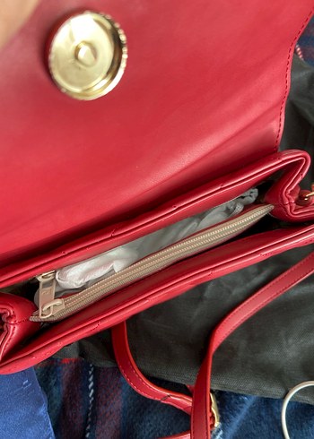 Kırmızı Deri Kadın Çanta Fermuarlı - Görsel 3