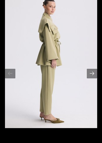 Kadın Bej Kemerli Regular Fit Takım - Görsel 2