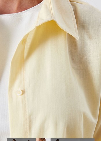 Sarı Keten Kadın Gömlek, Salaş Kesim, Uzun Kollu - Görsel 2