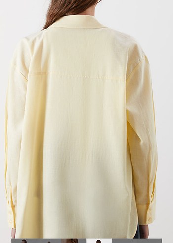 Sarı Keten Kadın Gömlek, Salaş Kesim, Uzun Kollu - Görsel 3