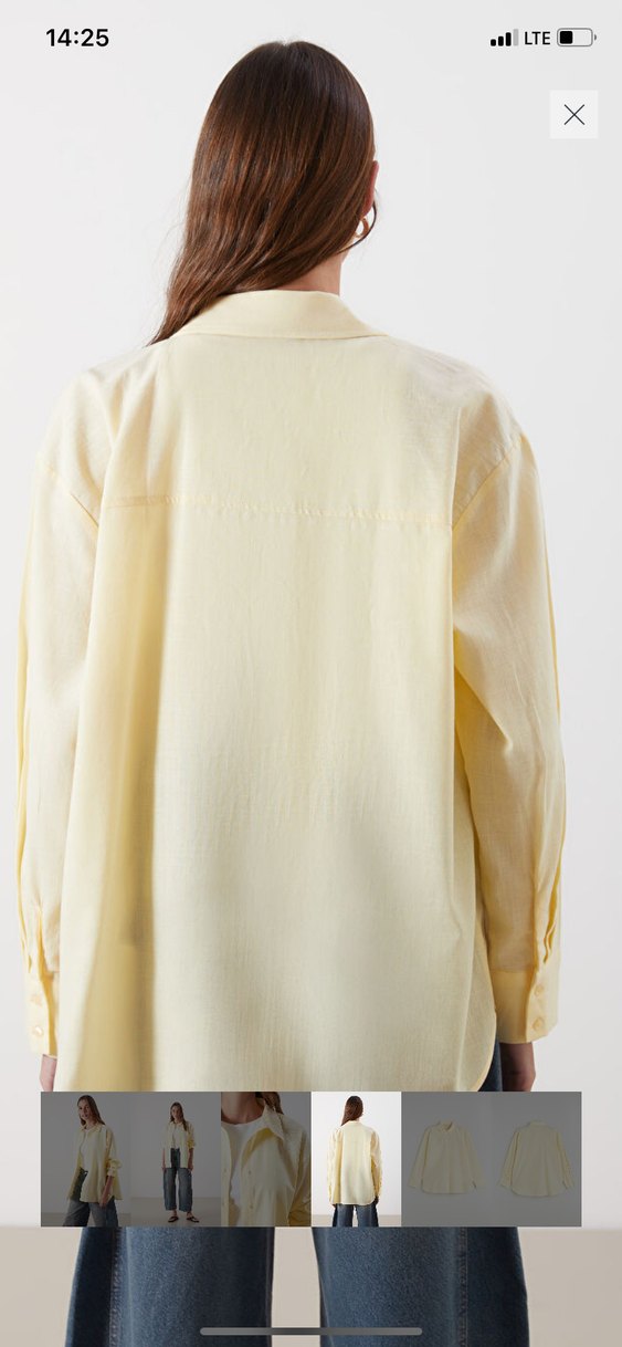 Sarı Keten Kadın Gömlek, Salaş Kesim, Uzun Kollu - Görsel 3