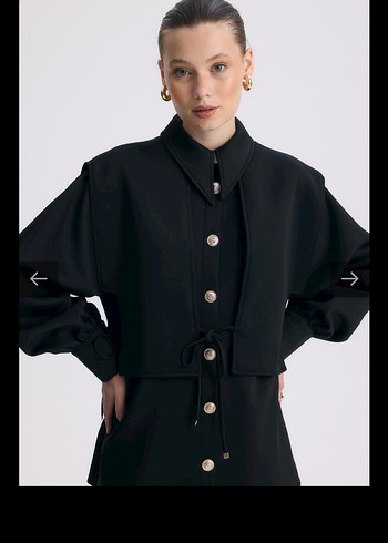 Kadın Siyah Düğmeli Ofis Takım Elbise - Görsel 2