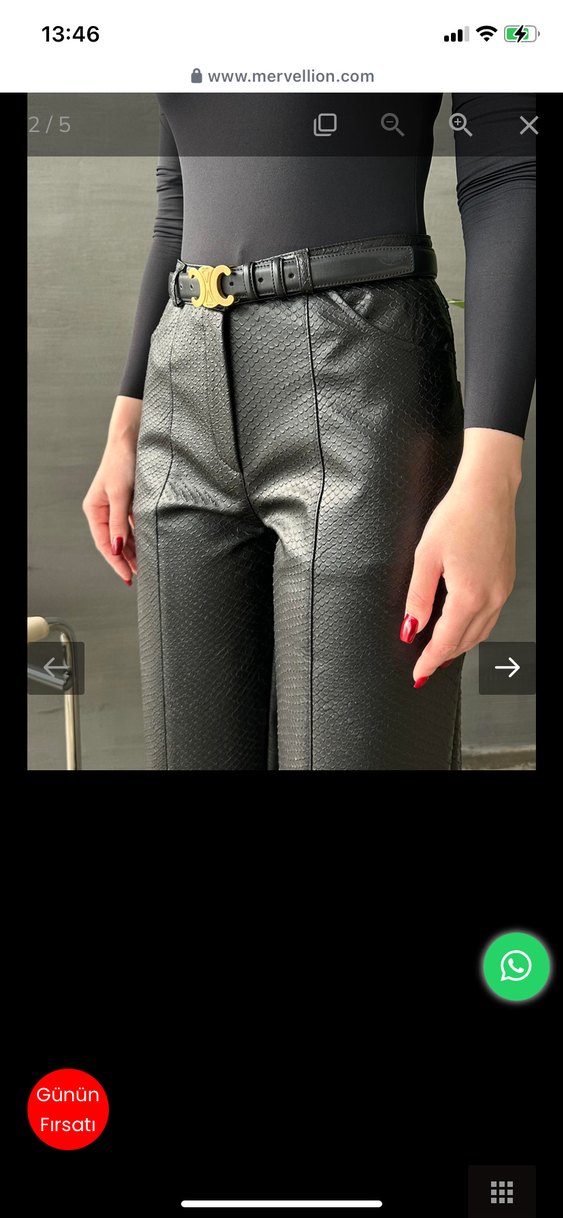 Siyah Yılan Desenli Deri Kemerli Pantolon - Görsel 2