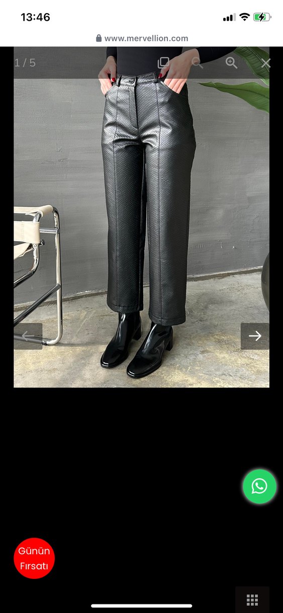 Siyah Yılan Desenli Deri Kemerli Pantolon - Görsel 3