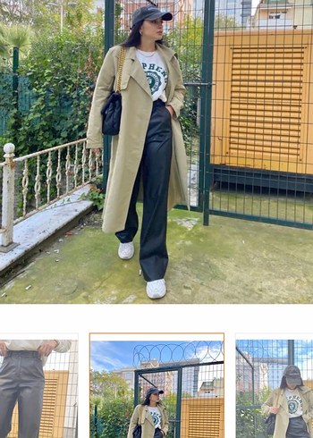 Düğmeli Siyah Suni Kumaş Pantolon - Görsel 3