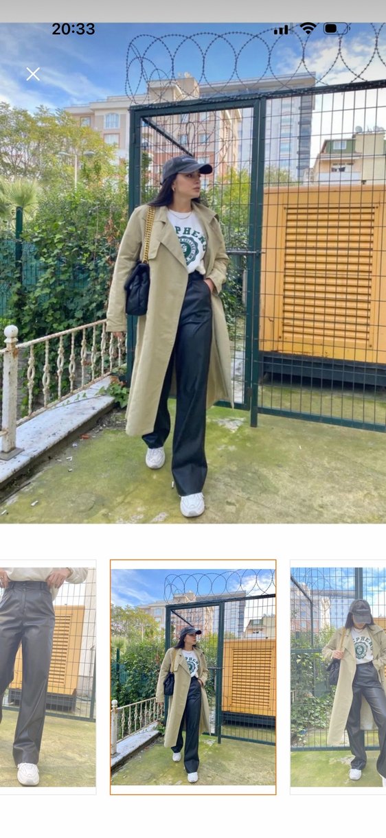 Düğmeli Siyah Suni Kumaş Pantolon - Görsel 3