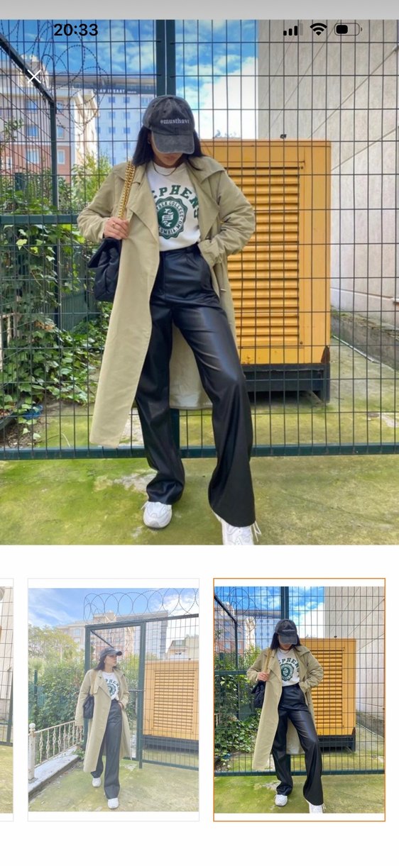 Düğmeli Siyah Suni Kumaş Pantolon - Görsel 4