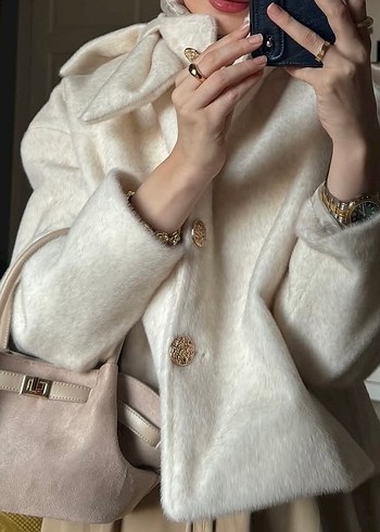 Kadın Bej Midi Kaban, Kürklü Detaylı - Görsel 5