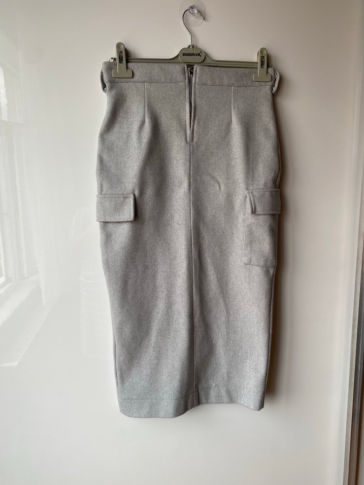 Gri Midi  Kemerli Etek - Görsel 3