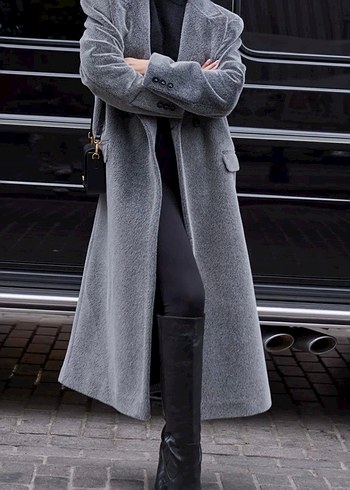 Gri uzun kaşmir dokulu uzun kaban - Görsel 10