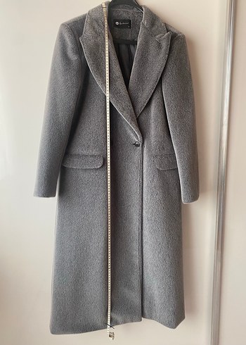 Gri uzun kaşmir dokulu uzun kaban - Görsel 8