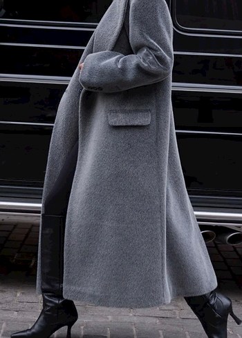 Gri uzun kaşmir dokulu uzun kaban - Görsel 11