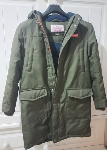 Levis Haki Kapusonlu Uzun Kislik Parka
