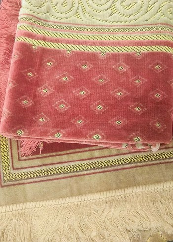 2 adet Pembe İşlemeli püsküllü Geleneksel seccade - Görsel 2