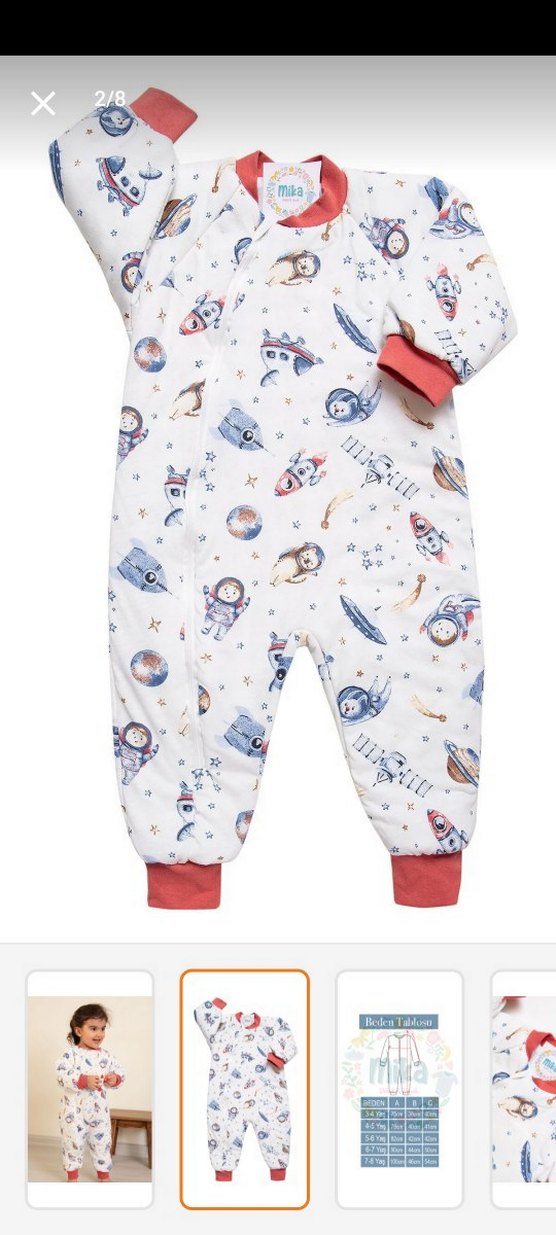 Bebek Beyaz astronot Uzun Kollu uyku Tulumu - Görsel 2