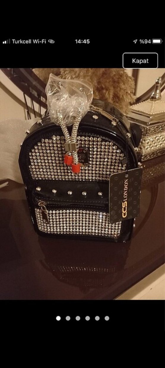 Siyah Deri Çivili Taşlı Kadın Küçük Sırt Çantası - Görsel 2
