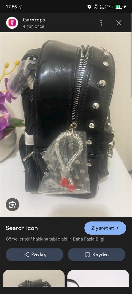 Siyah Deri Çivili Taşlı Kadın Küçük Sırt Çantası - Görsel 3