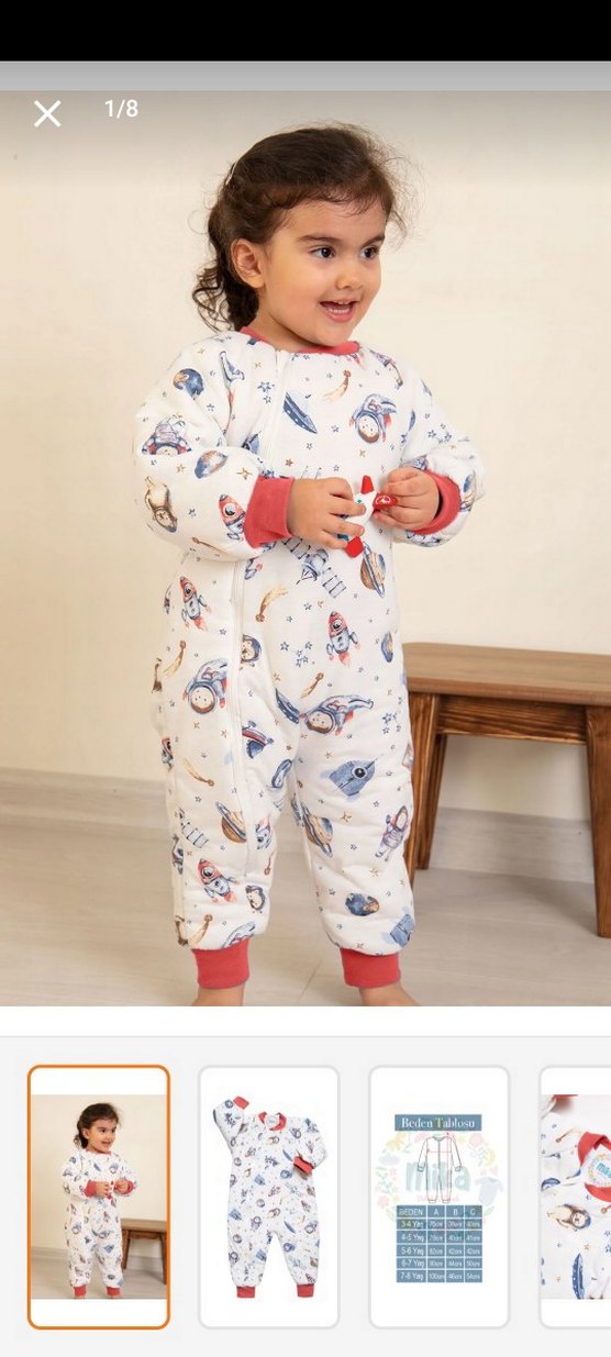 Astronot Bebek Uyku Tulumu, Fermuarlı, Uzun Kollu - Görsel 2