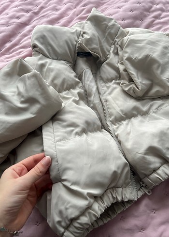 Beyaz Deri Şişme Kadın Ceket - Görsel 3