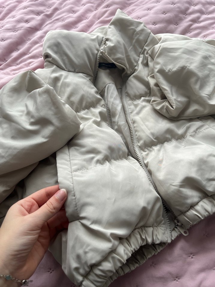 Beyaz Deri Şişme Kadın Ceket - Görsel 3