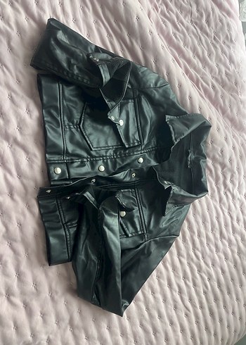 Düğmeli Siyah Deri Kadın Ceket - Görsel 5